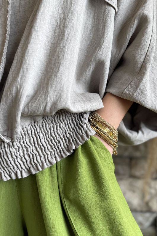 Basso Button Drape Batwing Shirt Earth